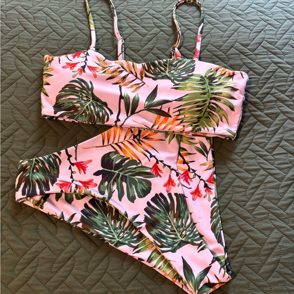Pink Tropical Leaf Bikini Set